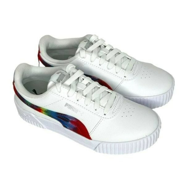 Puma White Carina Tie Dye Big Kids Soft Foam Athletic Shoes Junior Size 4C - Picture 2 of 14